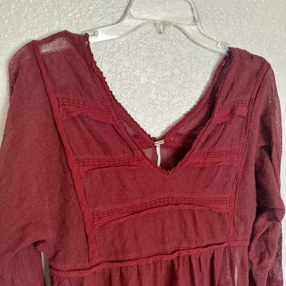 Free People Berlin Mini Dress Burgundy Rust Gauze sz Xs - Picture 3 of 10